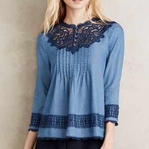 Anthropologie Holding Horses Laced Chambray Top